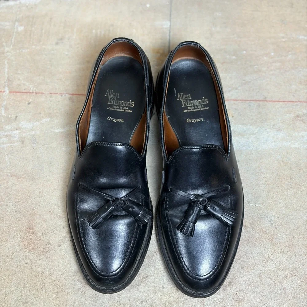 Allen Edmonds Grayson 8217 Mens Loafers 8D Black Leather Tassel Moc Toe Shoes